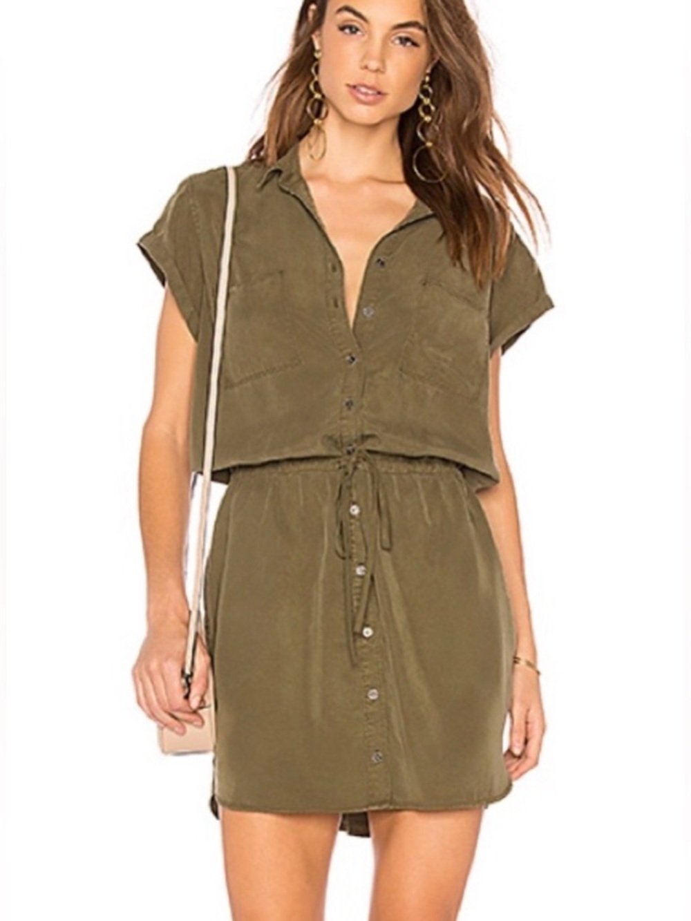 Paige Mila Shirtdress olive green preppy chic lightweight button front dress sm